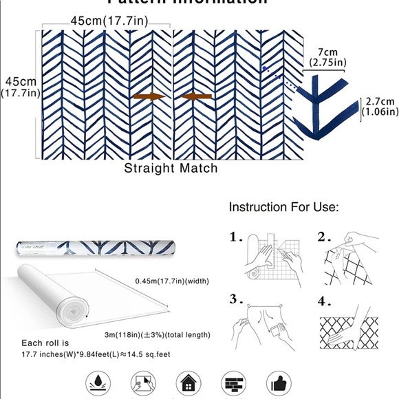 Peel & Stick Wallpaper Herringbone Navy Blue (x2) - Picture 11 of 16